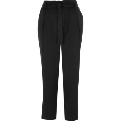 Black soft tie tapered trousers